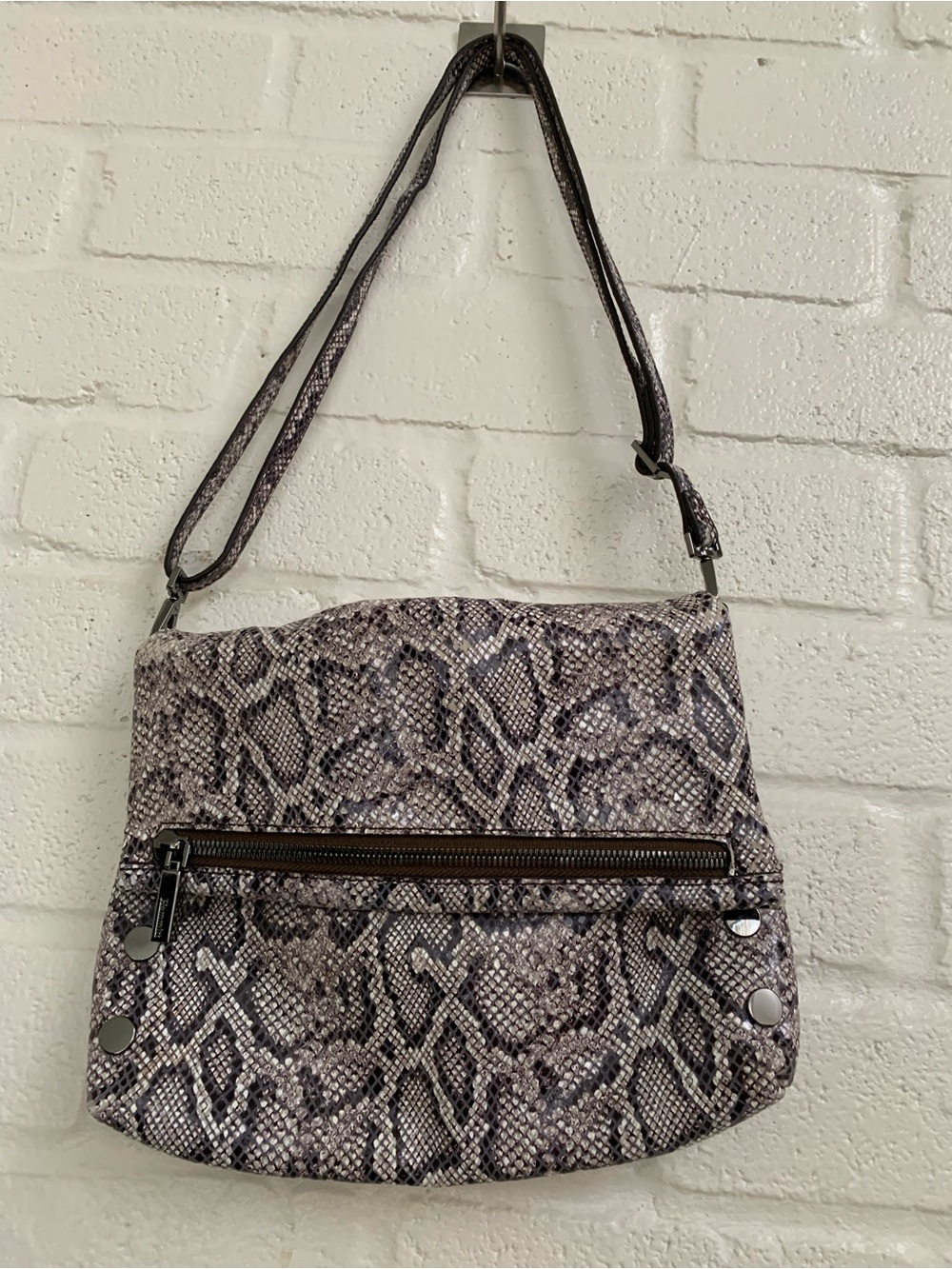 Hammitt Snake-Print Foldover Crossbody in Black and Gray